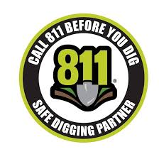811 | Logo badge for 811: green '811' over a shovel, with 'Call 811 Before You Dig' and 'Safe Digging Partner' surrounding the circle.