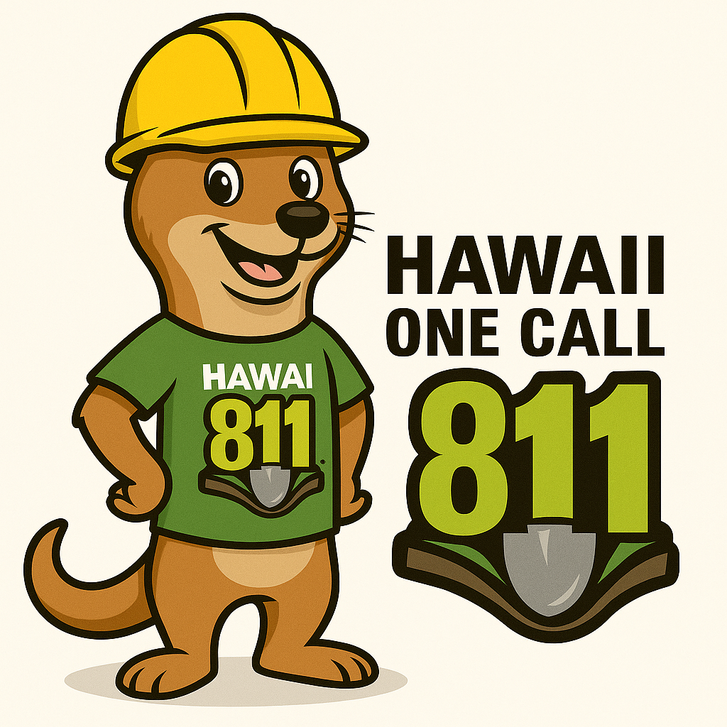 HOC 2026 | Cartoon otter wearing a yellow hard hat and green shirt that says 'HAWAII 811' beside large 'HAWAII ONE CALL 811' text.